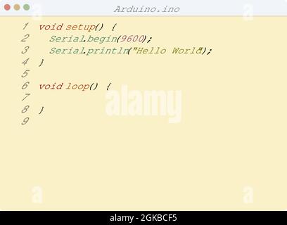 Arduino language Hello World program sample in editor window ...