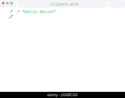 Clipper language Hello World program sample in editor window ...