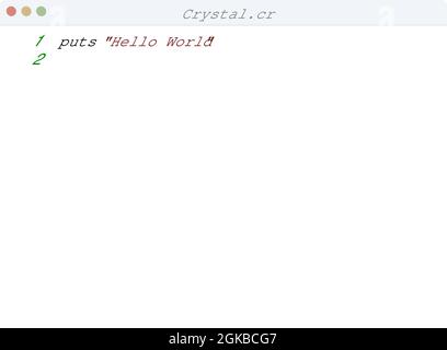 Crystal language Hello World program sample in editor window ...