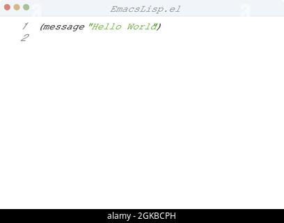 EmacsLisp language Hello World program sample in editor window ...