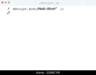 JScript language Hello World program sample in editor window ...
