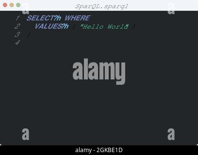 SparQL language Hello World program sample in editor window illustration Stock Vector