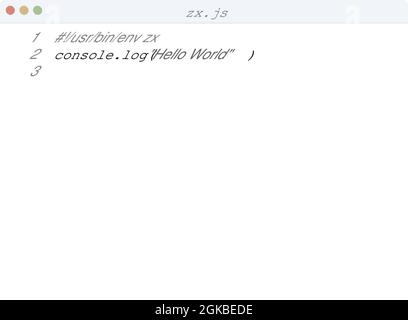 zx language Hello World program sample in editor window illustration Stock Vector