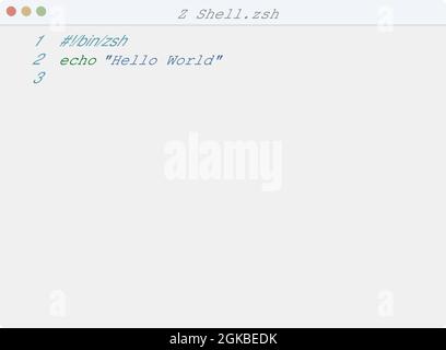 Shell language Hello World program sample in editor window illustration ...