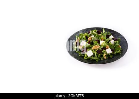 Beetroot salad with feta cheese,lettuce and walnuts isolated on white background Stock Photo