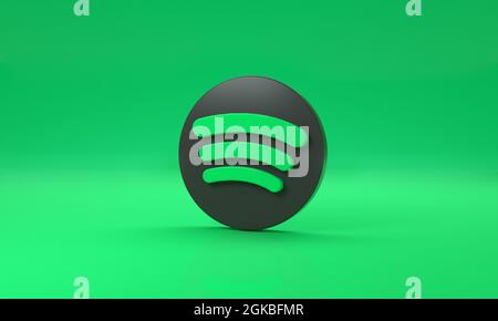Spotify logo with space for text and graphics on green background. 3d rendering. Stock Photo