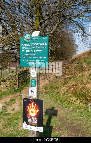 Footpath direction sign on the Pennine Way in the Wessenden Valley near Marsden, West Yorkshire Stock Photo