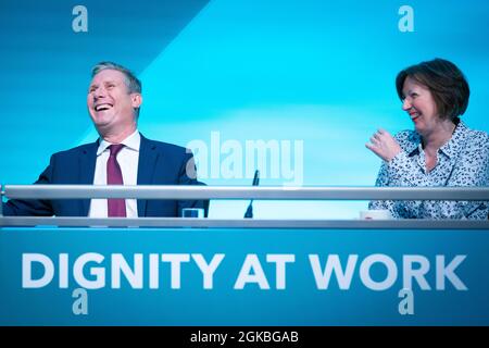 Labour leader Sir Keir Starmer (left) with TUC General Secretary, Frances O'Grady before speaking at the TUC congress in London. Picture date: Tuesday September 14, 2021. Stock Photo