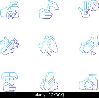 Hand washing steps gradient linear vector icons set Stock Vector