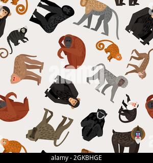 Seamless pattern with monkeys on gray background Stock Vector