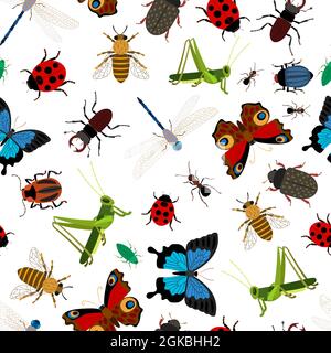 Seamless pattern with different insects Stock Vector