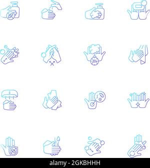 Keeping hands clean gradient linear vector icons set Stock Vector