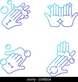 Washing hands instruction gradient linear vector icons set Stock Vector