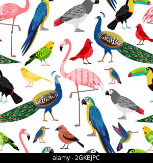 Seamless vector pattern with different birds Stock Vector