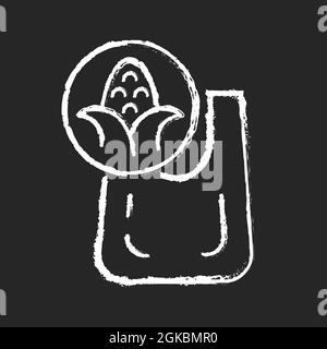 Compostable bag made from corn chalk white icon on dark background Stock Vector