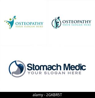 Osteopathy medical specialist people spine and stomach logo design Stock Vector