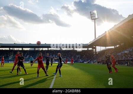Feature, game scene, left to right Suat SERDAR (B), Anthony LOSILLA (BO), Marco RICHTER (B), Konstantinos STAFYLIDIS (BO), action in Vonovia-Ruhrstadion, soccer 1st Bundesliga, 4th matchday, VfL Bochum (BO ) - Hertha BSC Berlin (B) 1: 3, on September 12th, 2021 in Bochum/Germany. #DFL regulations prohibit any use of photographs as image sequences and/or quasi-video # Â Stock Photo