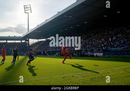 Feature, game scene, from right Ishak BELFODIL (B), Vassilis LAMPROPOULOS (BO), Konstantinos STAFYLIDIS (BO), Suat SERDAR (B) action in Vonovia-Ruhrstadion, soccer 1st Bundesliga, 4th matchday, VfL Bochum (BO) - Hertha BSC Berlin (B) 1: 3, on September 12th, 2021 in Bochum/Germany. #DFL regulations prohibit any use of photographs as image sequences and/or quasi-video # Â Stock Photo