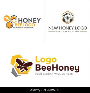 Agriculture bee honey farm logo design Stock Vector