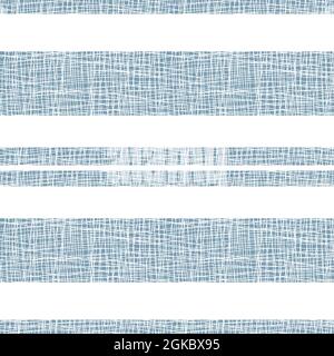 Burlap textured stripe vector seamless pattern background. Horizontal wide narrow stripes with coarse linen weave. Delft blue and white elegant design Stock Vector