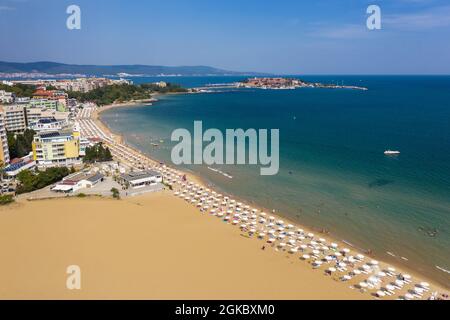 Aerial view to beach of Nessebar city Stock Photo