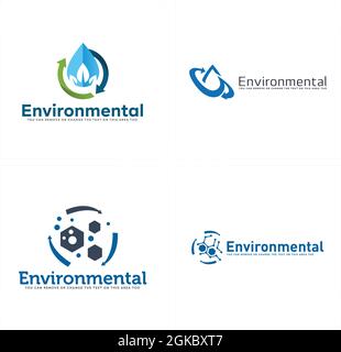 Environmental recovery water droplet arrow circling logo design Stock Vector