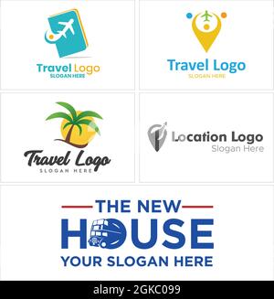 Point travel plane pin and bus holiday logo design Stock Vector