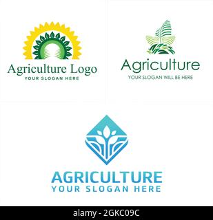 Agriculture green leaf plant plantation logo design Stock Vector