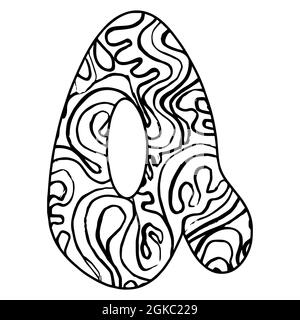 Zentangle stylized alphabet - letter Q. Black white hand drawn doodle. Ethnic pattern. African, indian, totem, design, adult antistress coloring page. Stock Vector