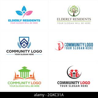 Elderly residents community people education logo design Stock Vector