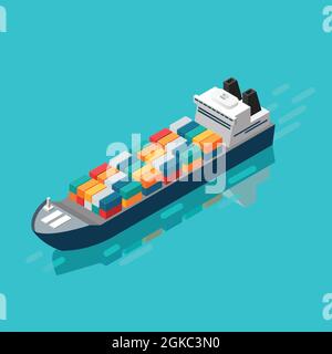 Container ship in isometric view. Vector Illustration Stock Vector