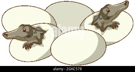 Alligators hatching from eggs illustration Stock Vector