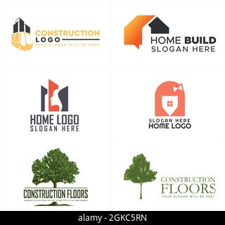 Construction repair home building tree natural go green logo design Stock Vector