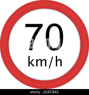 Vector illustration of traffic sign, maximum speed 70 km for hour Stock Vector