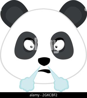 Vector emoticon illustration of a panda's face with an angry expression and fuming Stock Vector