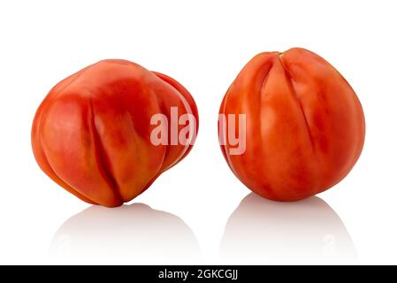 Two Ox Heart Tomatoes on white Background Stock Photo