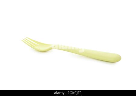 Single plastic fork isolated on white background Stock Photo
