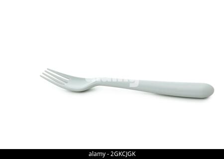 Single plastic fork isolated on white background Stock Photo