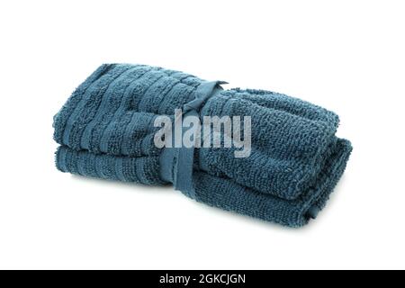 Fresh blue towel isolated on white background Stock Photo