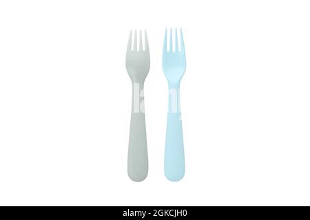 Two plastic forks isolated on white background Stock Photo