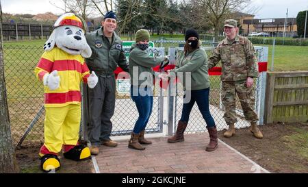 Sparky The Mascot Of The RAF Lakenheath Fire Department Walks With sparky-the-mascot-of-the-raf-lakenheath-fire-department-walks-with