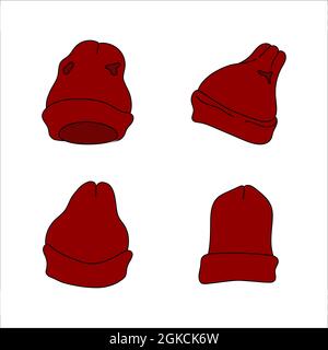 Doodle hat beanie design. Winter vector colorful illustration isolated on white background. Stock Vector