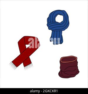 Doodle set scarf design. Winter vector colorful illustration isolated on white background. Stock Vector