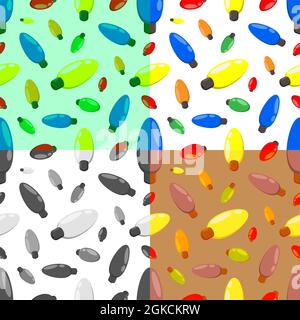 set of seamless patterns with multi colored Christmas lights for garlands. Ornament for decoration and printing on fabric. Design element. Vector Stock Vector