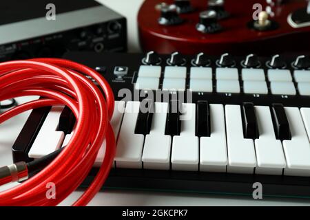 Set of different musical instruments on white background. Stock Photo