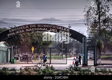 Lima, Peru - July 27, 2021: Entrance to police academy training school for police officers Stock Photo