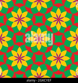 Medieval rose stylized seamless vector pattern background. Azulejo style backdrop with historical foil motifs in bright tropical colors. Decorative Stock Vector