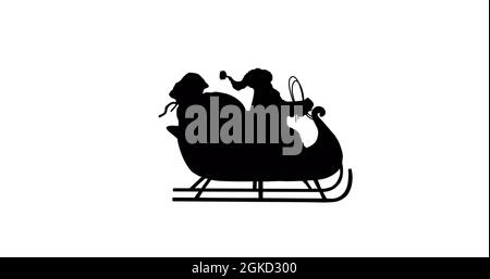 Image of white silhouette of santa claus in sleigh being pulled by ...