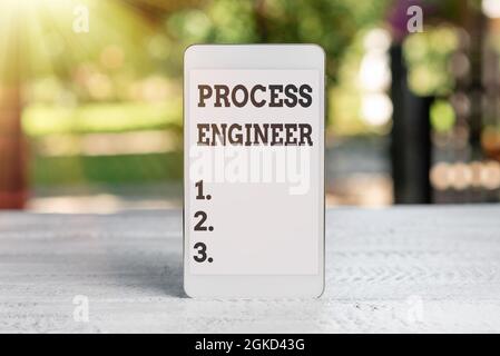 Conceptual display Process Engineer. Word for responsible for developing new industrial processes Outdoor Cafe Idea, Abstract Displaying Productivity Stock Photo