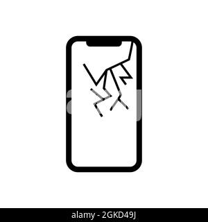 Broken smartphone line icon. Phone display, cracked touchscreen device on white background. Vector illustration. Stock Vector
